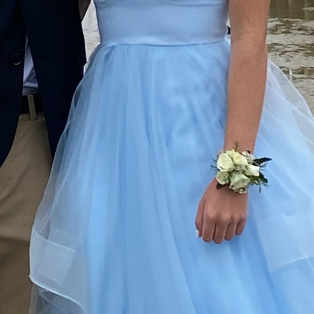 Madison James Cinderella Dress, baby blue, size 0
Bust 30
Waist 24
Length 60 - Picture 11 of 11